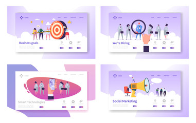 Wall Mural - business goals, smart technologies, hiring, social marketing website landing page templates set. bus