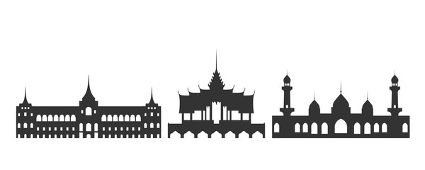 Wall Mural - Thailand logo. Isolated Thai architecture on white background