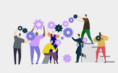 group of people rolling the gears, representing working together concept. build the business togethe
