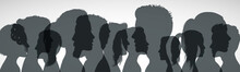 Group Young People. Profile Silhouette Faces Girls And Boys – Vector For Stock