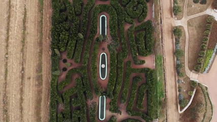 Wall Mural - Green garden maze, aerial top view from drone. Landscape design