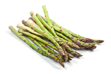 Canvas Print - Bunch of fresh raw garden asparagus isolated on white background. Green spring vegetables.