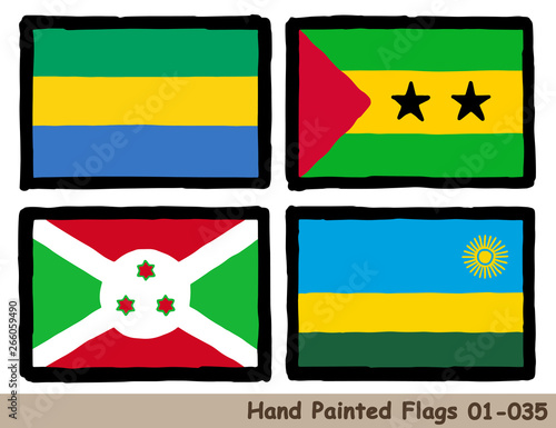 手描きの旗アイコン ガボンの国旗 サントメ プリンシペの国旗 ブルンジの国旗 ルワンダの国旗 Flag Of The Gabon Sao Tome And Principe Republic Of Burundi Republic Of Rwanda Hand Drawn Isolated Vector Icon Buy This Stock Vector And Explore Similar