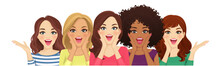 Portrait Of Surprised Mixed Race Women With Open Mouth Isolated Vector Illustration