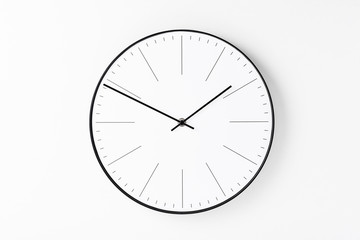 Wall Mural - Round wall clock on white background. Minimal creativity concept