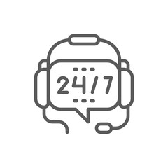 Canvas Print - Headphones with microphone, round-the-clock service, non stop support line icon.