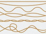 Fototapeta  - Realistic fiber ropes. Curve rope nautical cord straight lasso marine border brown jute twine natural tied packthread. Vector decor