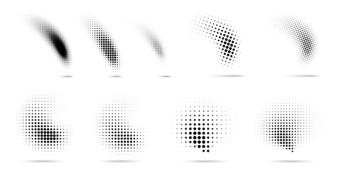 Wall Mural - set of halftone dots curved gradient pattern texture isolated on white background. curve dotted spot