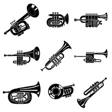 Trumpet Icons Set. Simple Set Of Trumpet Vector Icons For Web Design On White Background