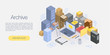 Office archive concept banner. Isometric illustration of office archive vector concept banner for web design