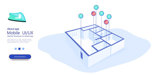 Fototapete - Security system of smart home. Smart home automation and internet of things (IoT) illustration with icons. Home protection wireless system. Isometric vector illustration.
