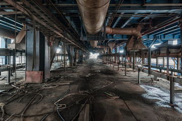 Interior of an old abandoned industrial steel factory