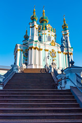 Beautiful architecture of the St Andrew's Church, Kiev, Ukraine