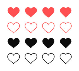Wall Mural - like and heart icon. live stream video, chat, likes. social nets like red heart web buttons isolated