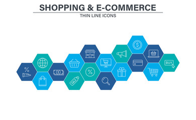 Wall Mural - set of e-commerce and shopping web icons in line style. mobile shop, digital marketing, bank card, g