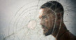 © Volodymyr - crack. macho man behind crushed glass. anger. destruction. crush test. theft. emotional discharge. bullet hole in glass. broken glass because of hit. sexy hispanic man broken mirror. crack in glass