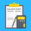 © Jane Kelly - Balance sheet, calculator and pen. Flat design. Vector illustration