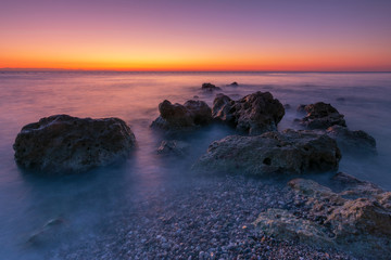 Marine scenery in sunny Turkey overlooking the Mediterranean Sea and the Taurus Mountains.