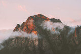 Fototapeta Fototapety góry  - Rocky mountains range and clouds sunset landscape Travel view wilderness nature tranquil scenery