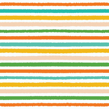 Colorful Hand Drawn Horizontal Stripes Pattern. Seamless Vector Background. Uneven Wonky Textured Lines. Organic Classic Abstract Geo Fashion Print. Autumn Season Fall Colors On White Backdrop.