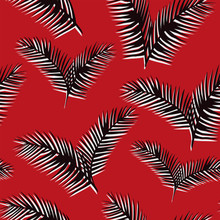 Black White Leaves Seamless Pattern Red Background