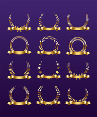 realistic gold laurel wreath set with text space