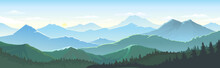 Large Number Of Mountains, Vast Landscapes Touching The Horizons, Skies And Dense Lush Forest