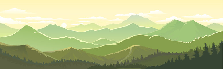 Wall Mural - green and yellow tinge of the mountain landscape and forests