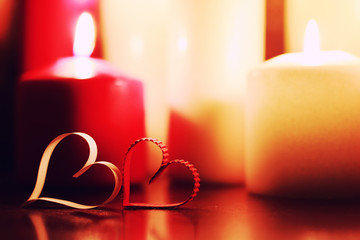 macro candle light with heart shape