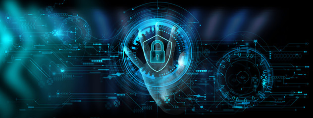 Leinwandbilder - Data protection Cyber Security Privacy Business with Woman hand pointing with UI.Internet Technology Concept.