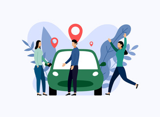 Car sharing service, mobile city transportation, business concept vector illustration