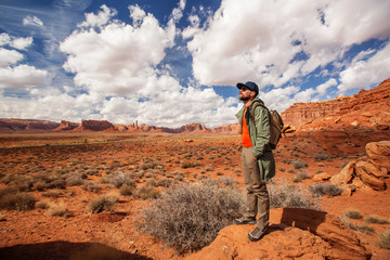 Wall Mural - hiker in valley of gods, usa
