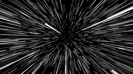 Wall Mural - hyperspace jump through the stars to a distant space seamless loop. speed of light, neon glowing ray