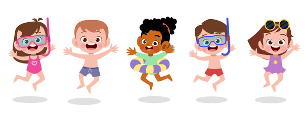 happy kids beach holiday vector illustration isolated