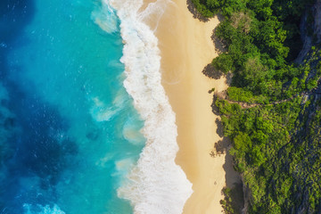Wall Mural - aerial view at sea and beach. turquoise water background from top view. summer seascape from air. su