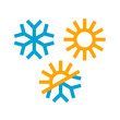 Sun and snowflake icons in trendy flat style. Winter, summer and demi season symbols isolated on white background. Vector Illustration