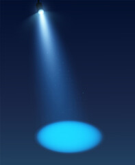 Wall Mural - realistic spotlights with blue light shining stage vector. studio. vector background. illuminated ef