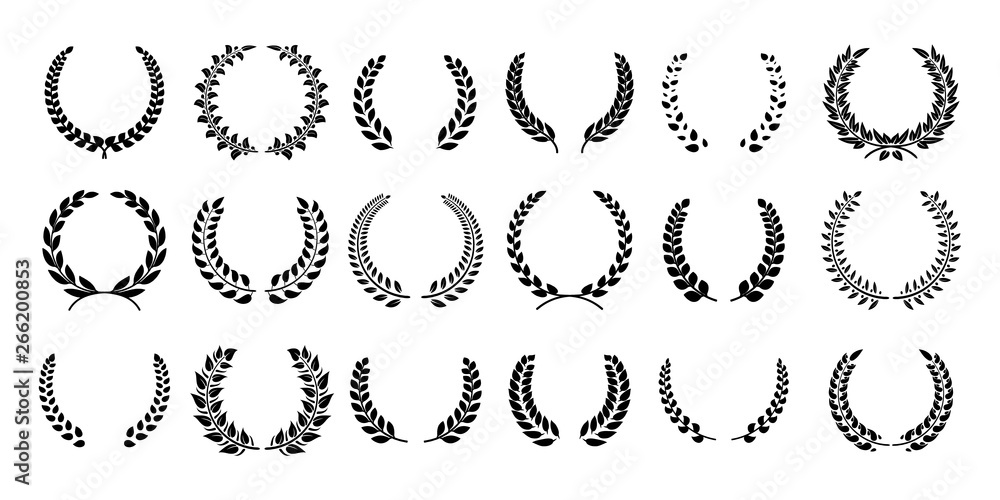 Silhouette laurel wreath. Greek olive branch, champion award emblems ...