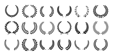 Poster - Silhouette laurel wreath. Greek olive branch, champion award emblems, leaves round prizes symbols. Vector illustration black laurels wreath