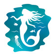 Silhouette of a beautiful mermaid with long hair under the water. flat vector illustration isolated