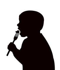 Sticker - a child eating silhouette vector