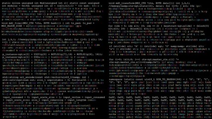 multiple instances of a process deciphering source code from colorful random characters.