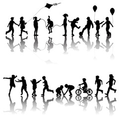 Wall Mural - Two sets of children silhouettes playing