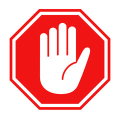 red stop sign with big hand symbol icon vector illustration