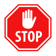 red stop sign with white hand symbol icon vector illustration
