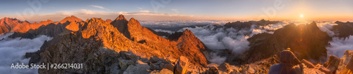 Fényképezés  Mountains Landscape with Inversion in the Valley at Sunset as seen From Rysy Pea
