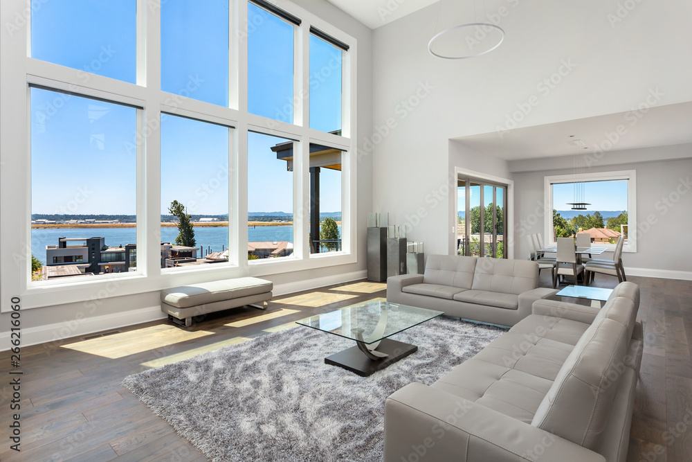 Beautiful modern living room in new luxury home with floor to ceiling ...