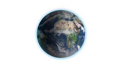 Wall Mural - Realistic Earth Rotating on White Loop . Globe is centered in frame, with correct rotation in seamless loop.