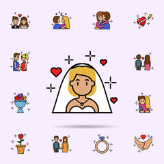 Poster - bride, woman, wedding, marriage icon. Universal set of love story for website design and development, app development