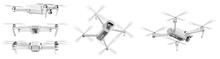 Set Of White Drone With Twirled Propellers